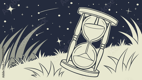 Hourglass sand time night sky stars illustration vector graphic design vintage retro style concept drawing 100