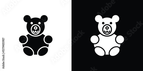 Teddy bear icon vector glyph pack. Black silhouette icons.