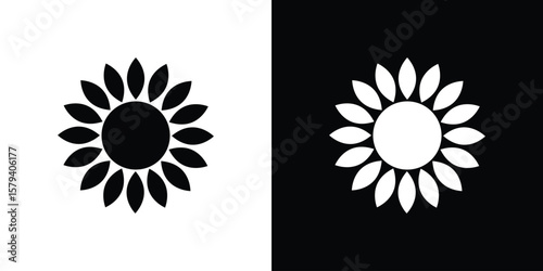Sunflower icon vector glyph pack. Black silhouette icons.