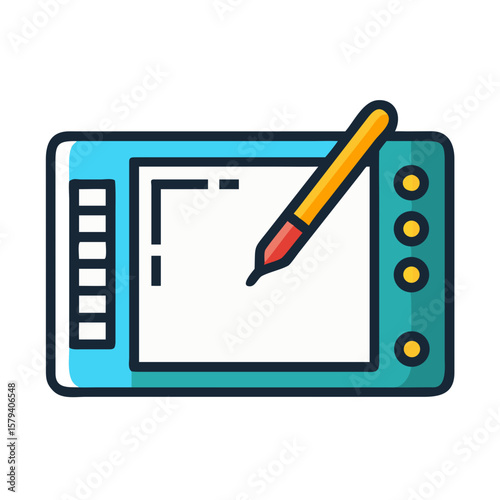Digital drawing tablet with stylus pen and empty screen  