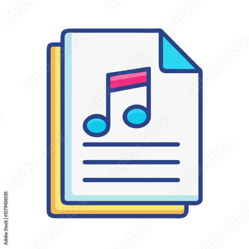 Music sheet with notes and lyrics in colorful illustration style  