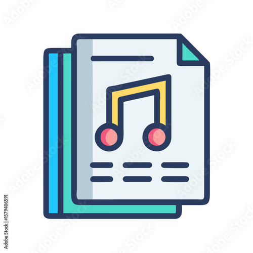 Music sheet with notes and highlighted sections in colorful design  