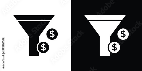 Sales funnel icon vector glyph pack. Black silhouette icons.
