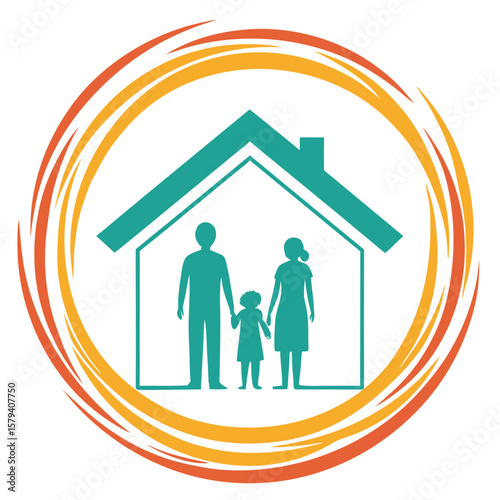 Illustration of family safety and well being within home protection circle