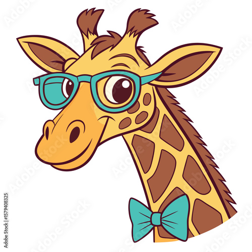 Adorable Cartoon Giraffe Wearing Glasses and a Bowtie for Children's Entertainment and Education