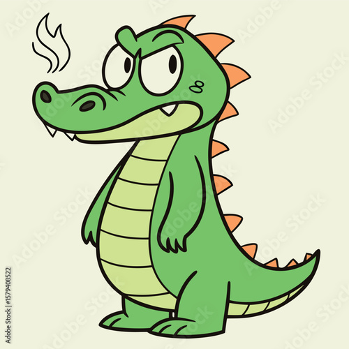 Furious Green Dragon Cartoon Character Illustration