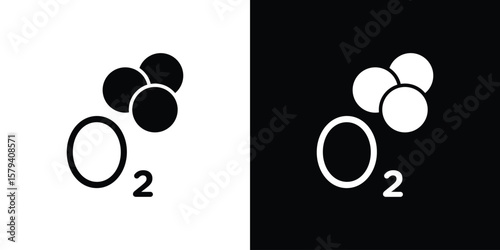 Oxygen O2 icon vector glyph pack. Black silhouette icons.