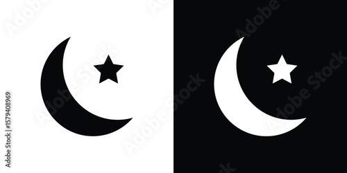 Moon and star icon vector glyph pack. Black silhouette icons.