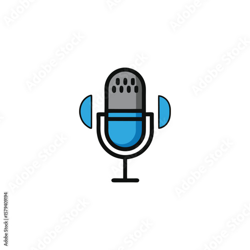 Vector art of a blue and gray microphone isolated on white background for recording audio