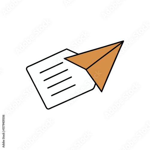 Vector art of a paper airplane flying from a document isolated on white background