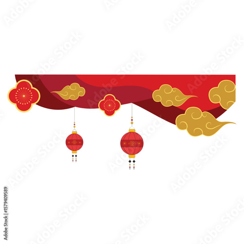 Traditional gold border vector isolated, chinese border flat vector illustration