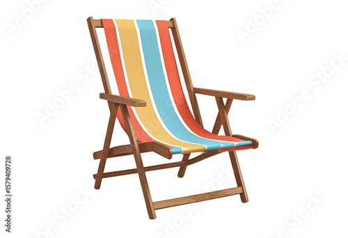 Beach chair isolated for summer, vacation, travel, or outdoor relaxation display.