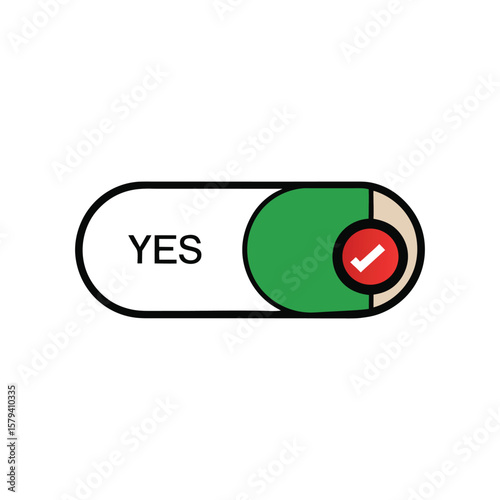 Vector art of a yes toggle switch in the on position on white background