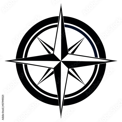 Compass Rose Silhouette for Navigation and Travel Icon