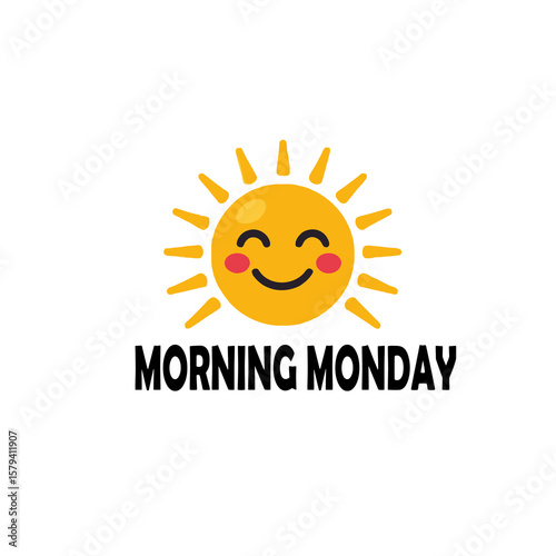 Good Morning Monday Graphic - Cheerful Sun Illustration for a Positive Start to the Week - Bright and Happy Monday Image with Smiling Sun Character