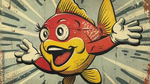 Cheerful fish character with wide grin