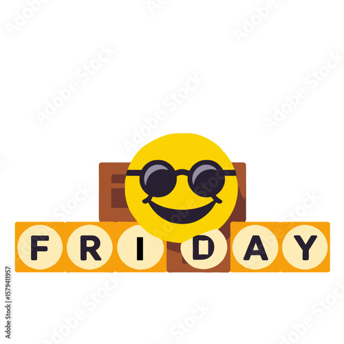 Happy Friday Emoji with Sunglasses - Celebrate the End of the Week with Fun - Brighten your Day with this Cheerful Friday Illustration - TGIF Vibes Here!