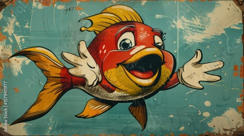 Smiling fish with outstretched fins