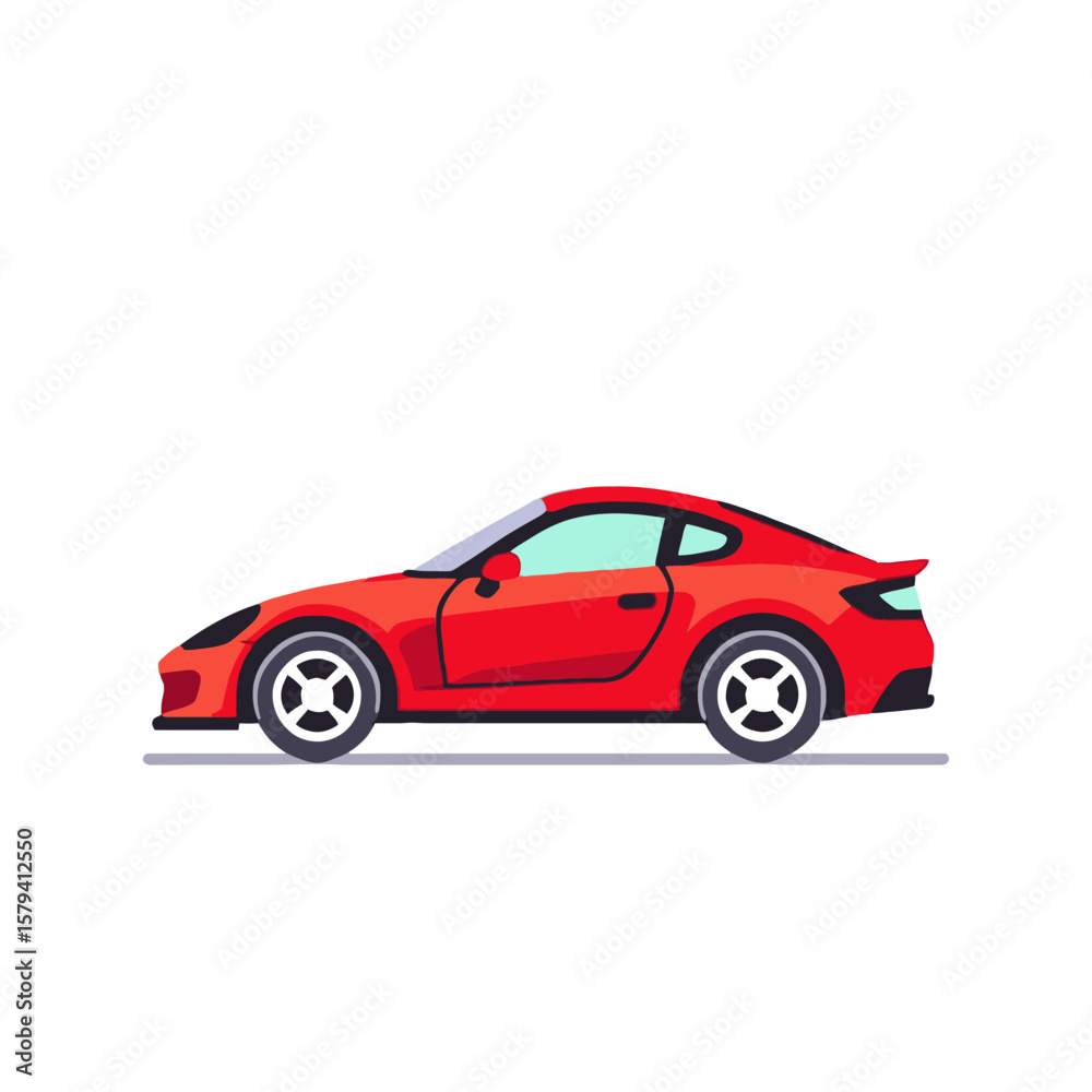 Naklejka premium Red Sports Car Illustration-Sleek Vehicle Design-Modern Automotive Artwork-Transportation Graphic-Car Enthusiast Image-Automotive Art-Vibrant Car Design-Stylish Car Clipart