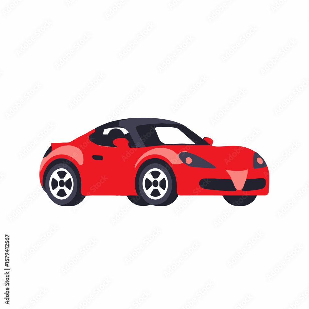 Fototapeta premium Red Sports Car Cartoon Illustration-Sleek Design-Automotive Art-Vector Graphic-Modern Vehicle-Transportation Image-Stylish Car-Auto Icon-Luxury Car Concept-Speed and Performance
