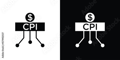 Consumer prices index icon vector glyph pack. Black silhouette icons.