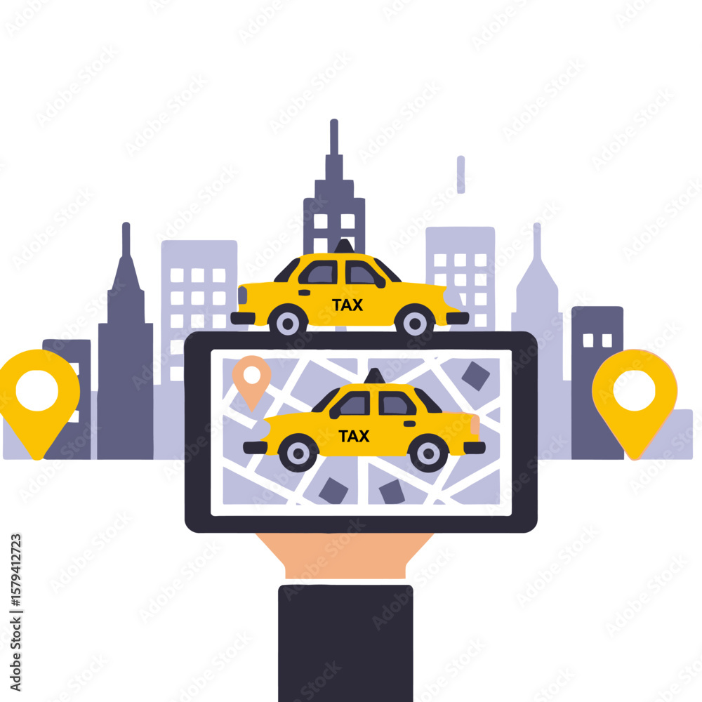 Naklejka premium Taxi App Design-Order a Ride Online-Convenient City Transportation-Mobile Taxi Booking-Fast and Easy Taxi Service-Book Your Taxi Now-Safe and Reliable Travel