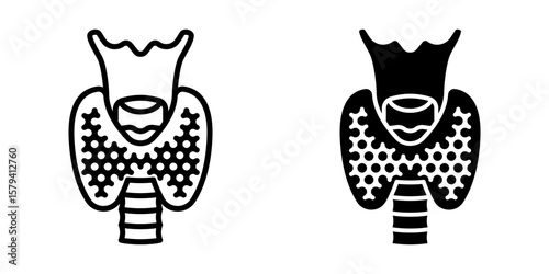 Thyroid icon set. Simple black and white icon set of a thyroid gland. One icon is outlined and one icon is filled in.