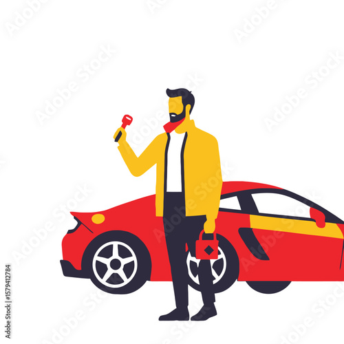 Unlock Your Dream Car-Man with Keys Standing by a Sporty Red Ride-Luxury Car Ownership Concept-Find Your Perfect Car Today-Automotive Lifestyle Image-Driving in Style