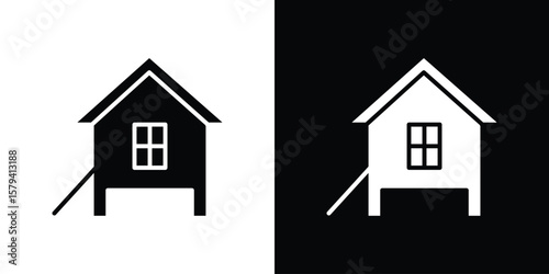 Chicken coop icon vector glyph pack. Black silhouette icons.