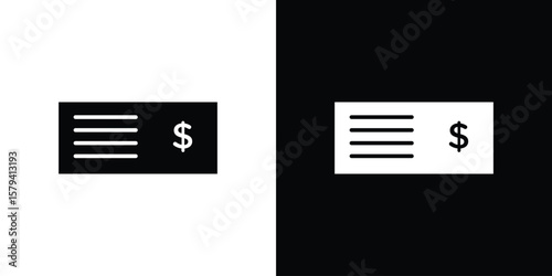 Cheque icon vector glyph pack. Black silhouette icons.