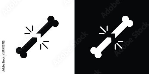 Broken bone icon vector glyph pack. Black silhouette icons.