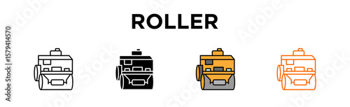 Roller. icon style. Roller, Road Roller, Steam Roller, Asphalt Roller, Heavy Roller, Compactor Roller, Soil Roller, Vibratory Roller, Construction Roller, Tandem Roller, Drum Roller, Single Drum Rolle
