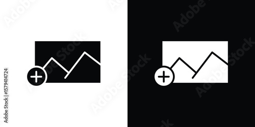 Add photos icon vector glyph pack. Black silhouette icons.