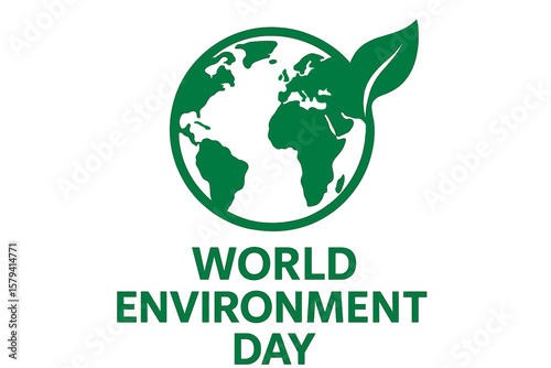 World Environment Day vector illustration with Earth globe and green leaf icon. Concept of saving the planet, ecology, conservation, sustainability, and nature protection.