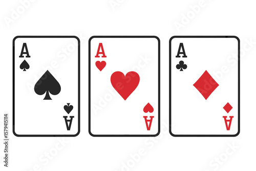 Ace Playing Cards Set. Vector Illustration of Spade, Heart, Club, Diamond Suits. Casino Poker Symbols. Isolated Transparent Background. Gambling, Game Night, Card Deck Icon Collection.