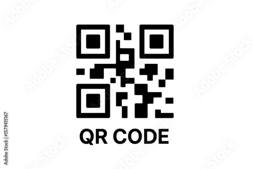 Modern QR Code Icon Vector Illustration. Black and White Square Barcode Symbol. Transparent Background. Digital Payment, Mobile Scan, Contactless Technology, Data Access, Web Link, Isolated Clipart