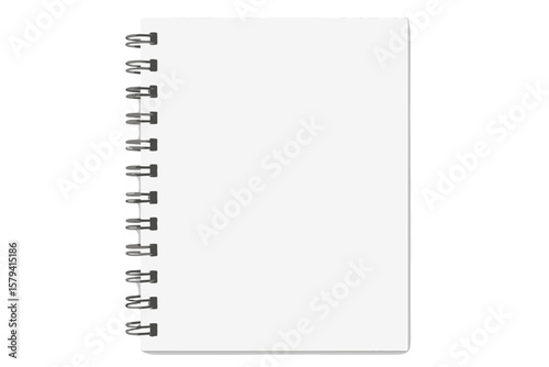 Realistic Spiral Bound Blank Notebook Mockup, Isolated Template for Copybook Cover Design, Horizontal Iron Wire Spiral, Clean White Paper, Stock Vector Illustration