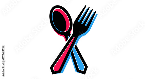 Spoon and Fork Icon, Digital Art, Abstract Background, Contemporary Style
