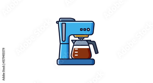 Brewing Action, Coffee Maker, Kitchen, Illustration, Cozy Environment, Front View, Daily Ritual