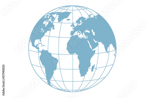 Detailed Blue Globe with Continents, Transparent Background, Vector Illustration of World Map, Global Geography, Earth Sphere, International Travel, Education, Stock Graphic