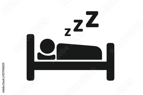 Sleeping Person in Bed Icon, Sleep Symbol, Snoring Zzz Sign, Resting Human Silhouette, Nighttime Sleep Concept, Black and White Vector Illustration, Transparent Background