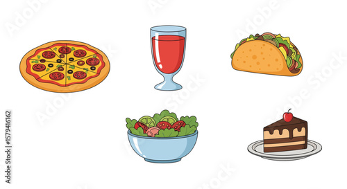 Pizza, Salad, Tacos, Drink, Dessert - Fun Meal Gathering in a Bright Kitchen Setting