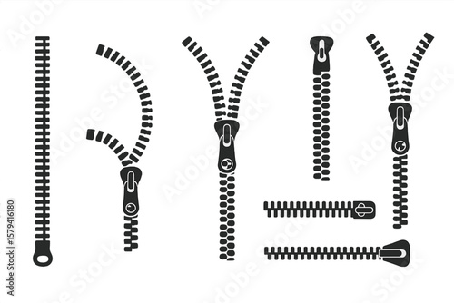 Zipper Brush Set Collection – Seamless Zipper Patterns, Fastener Elements, Vector Transparent PNG, Editable Zipper Pulls, Fashion Accessories, Sewing, Textile Design