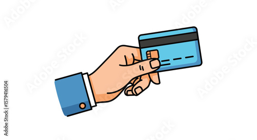 Hand Holding Credit Card in Business Setting, Digital Illustration, Modern Environment, Close-Up Viewpoint