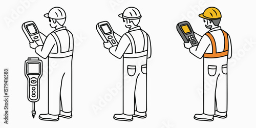Technicians with measurement devices worker safety helmet