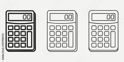 Three calculators black outline calculation math