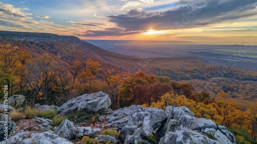 Autumnal Sunset Over Majestic Mountain Range