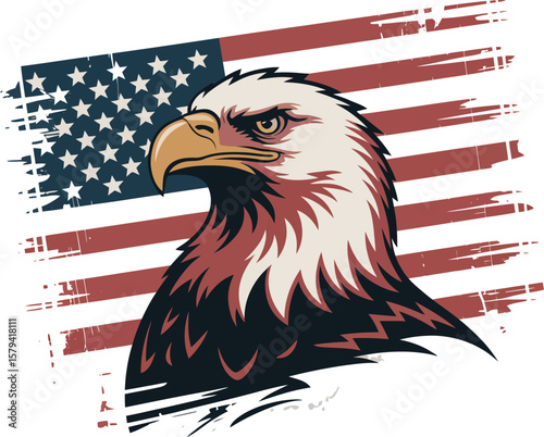 Patriotic American bald eagle vector illustration, a majestic wild bird with a proud head and powerful wing, symbolizing freedom and strength for a striking design or tattoo