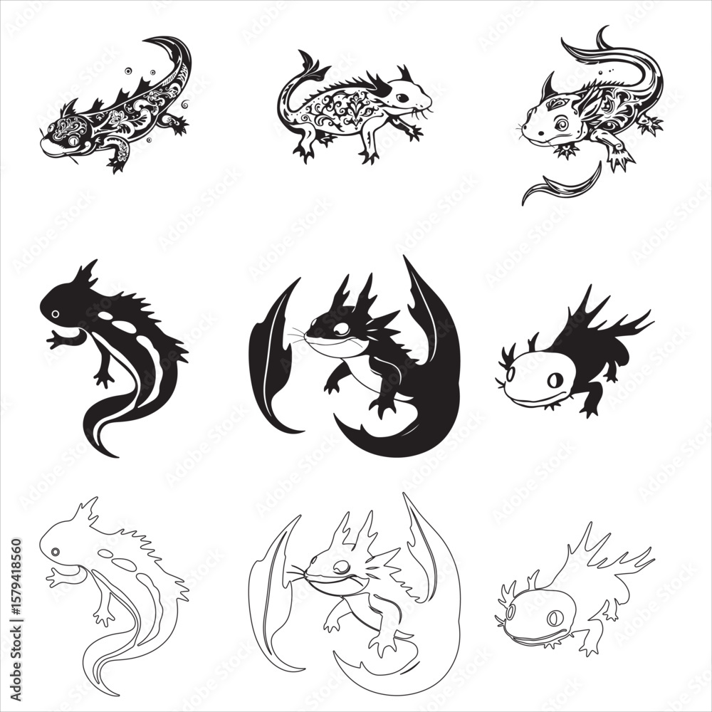 Fototapeta premium set of axolotl bundle pack collection