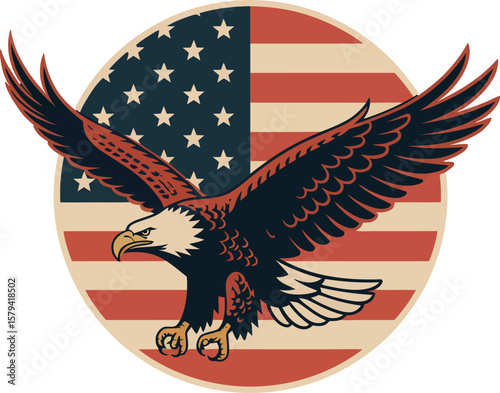 American eagle flying with American flag wings vector illustration